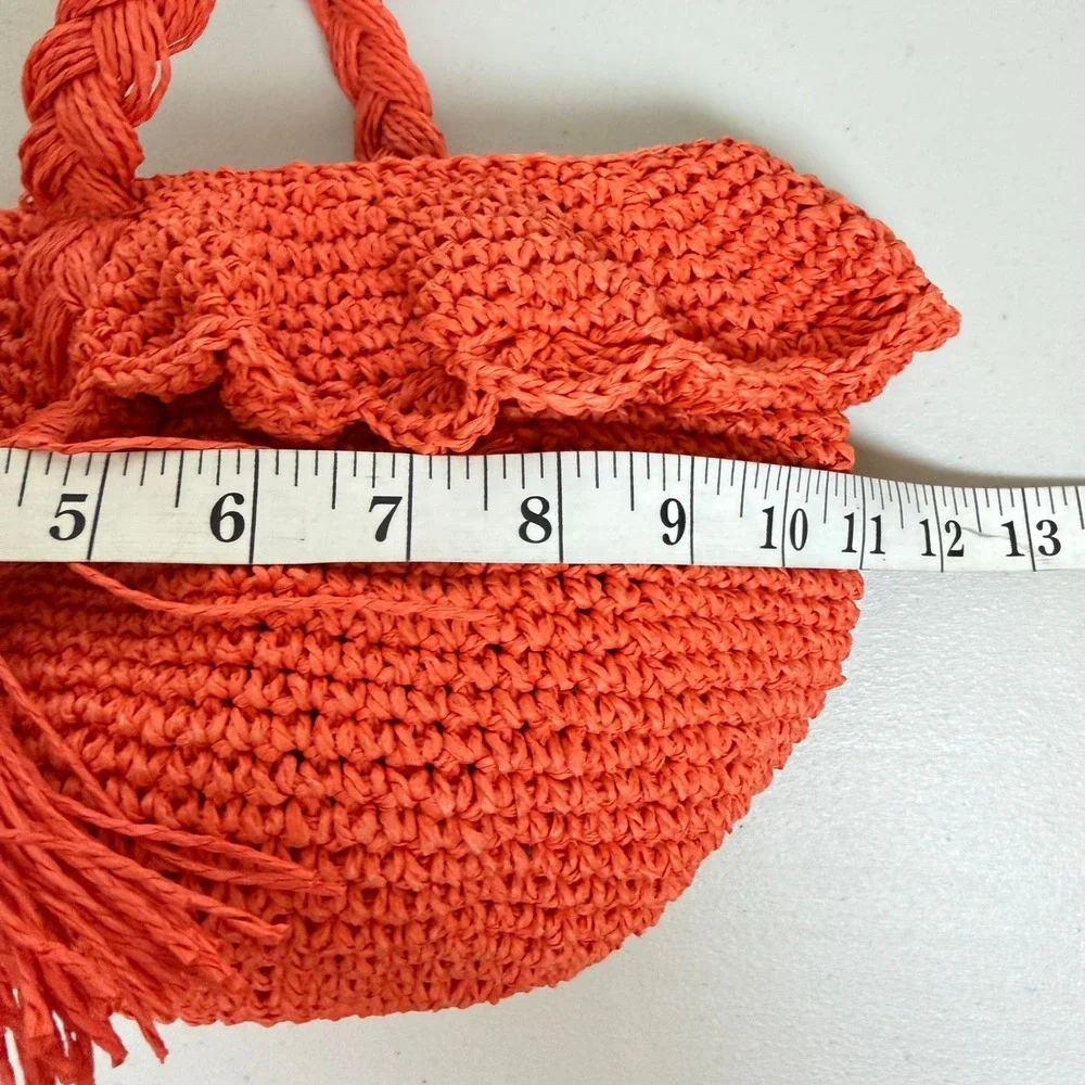 Rhode Target Orange Woven Raffia Crochet Shoulder Bag Ruffle Tassel Summer Beach